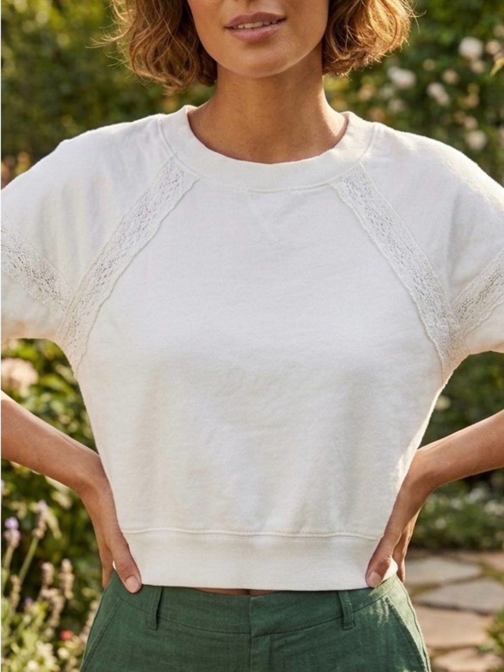 Altar'd State White Lace-Trim Cropped Sweatshirt. Boho, Coastal, Cottagecore 🤍🤍 - Picture 6 of 8